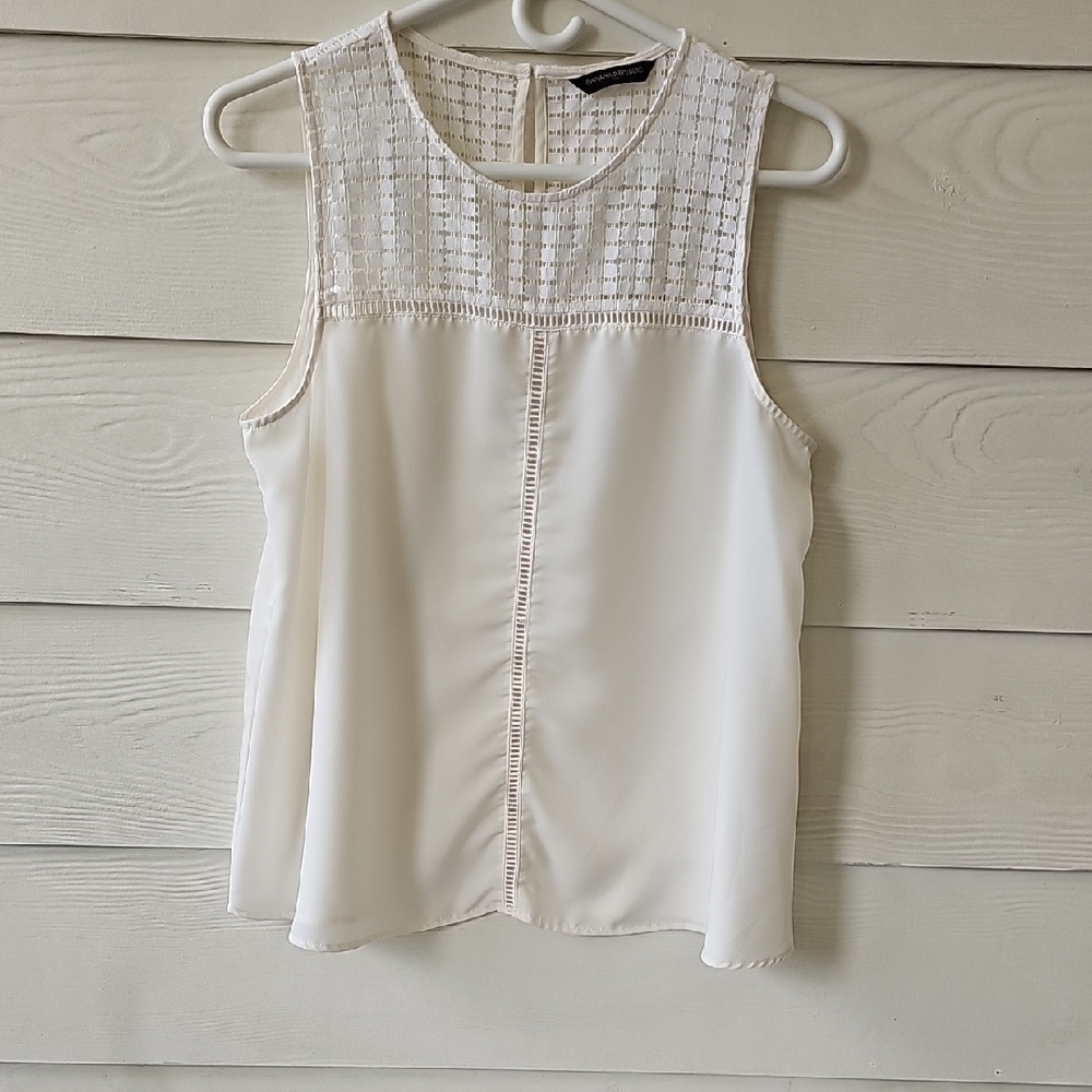 Banana Republic Ivory Crochet Yoke Sleeveless Top